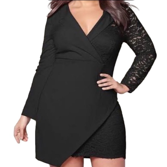 Dresses & Skirts - Black Lace Asymmetrical Tuxedo Dress